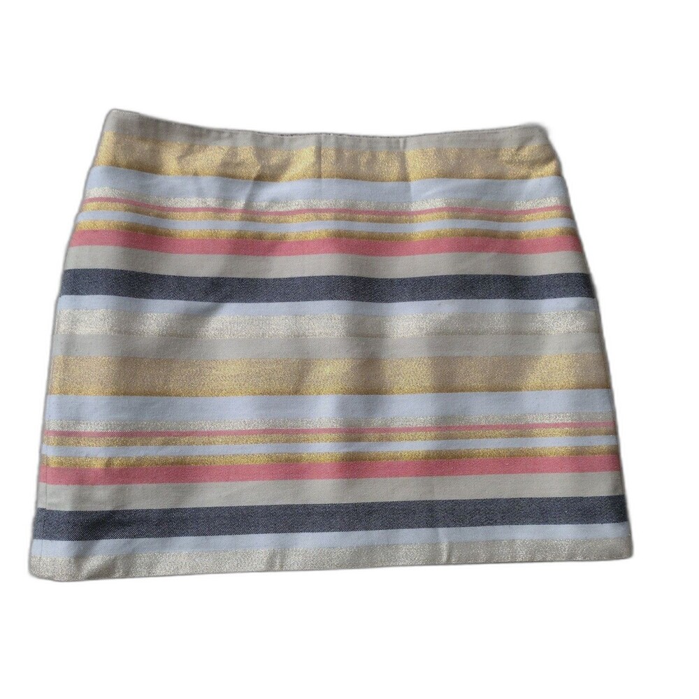 J Crew Skirt Womens  Mini Lined Stripe Back Zip Gold Tone Coral Multicolor SZ 6